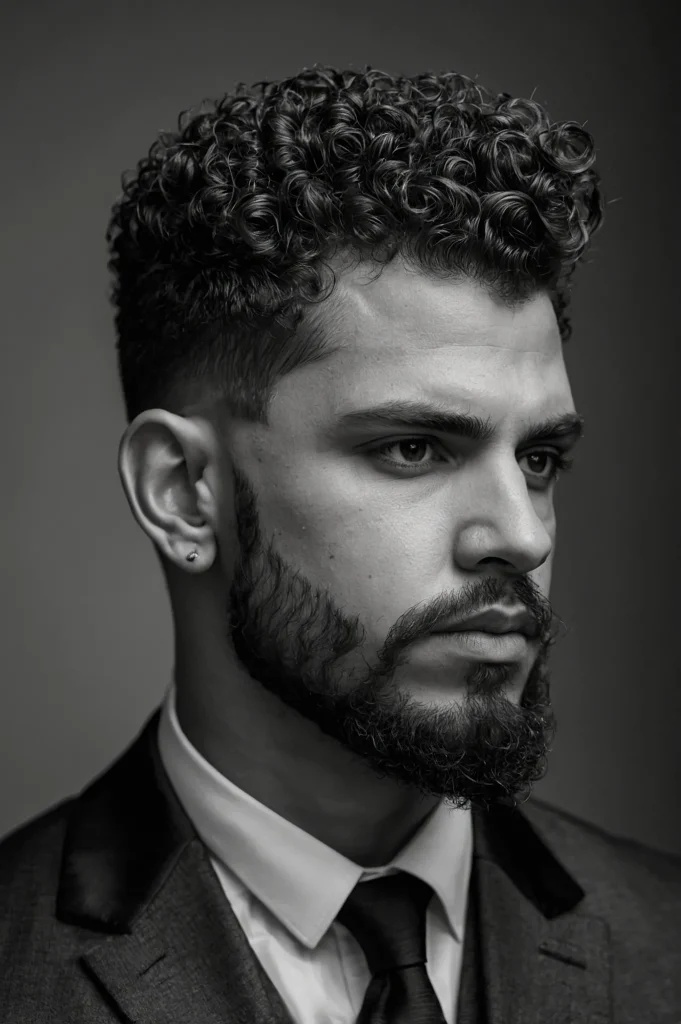 Low Taper with Temple Fade CurlsMan with cur