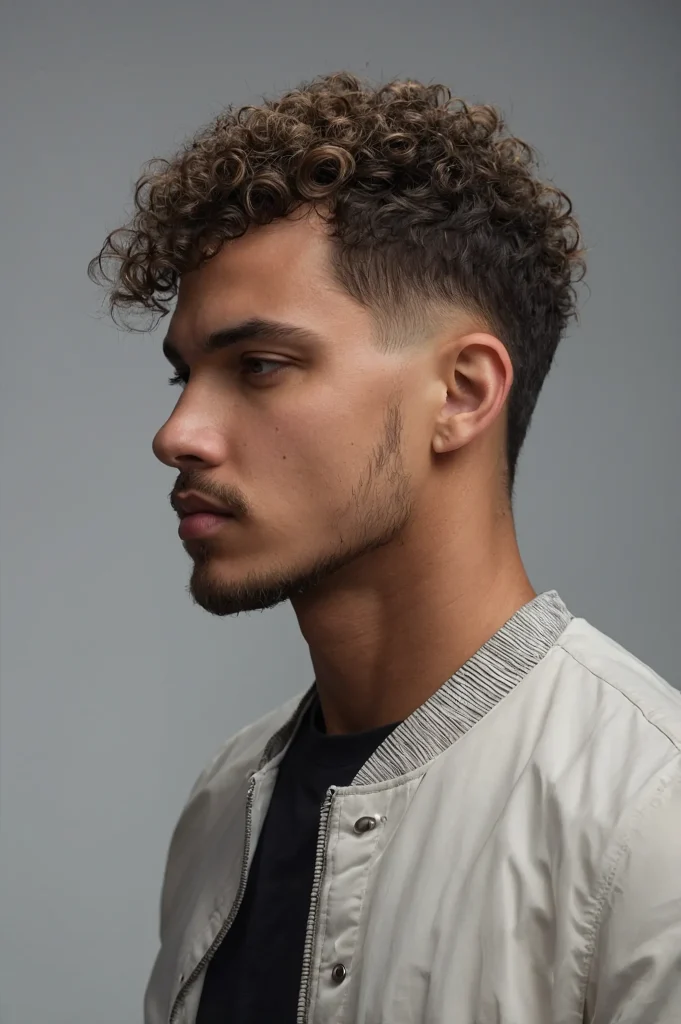 Low Temp Fade Curly FringeMan with curly fri