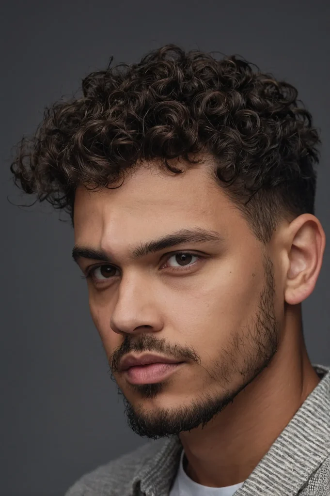 Low Temp Fade Curly FringeMan with curly fri