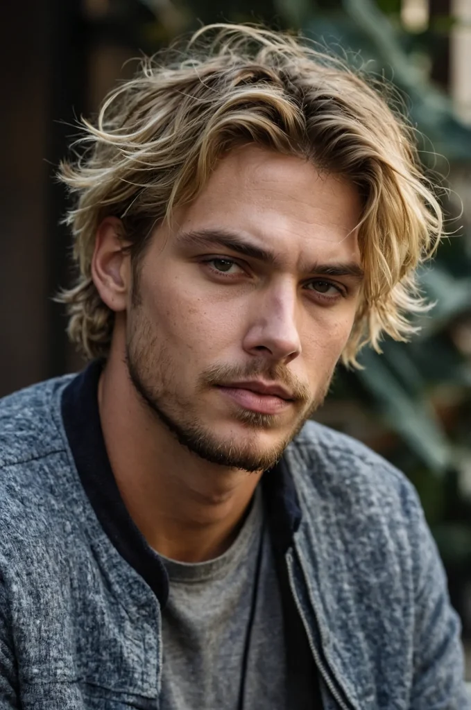 Messy Bob Cut White American male model with
