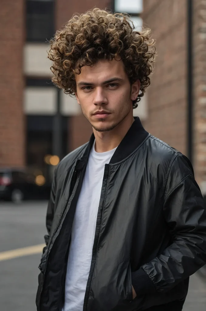 Messy Curls Taper Fade Sharp LineA man with