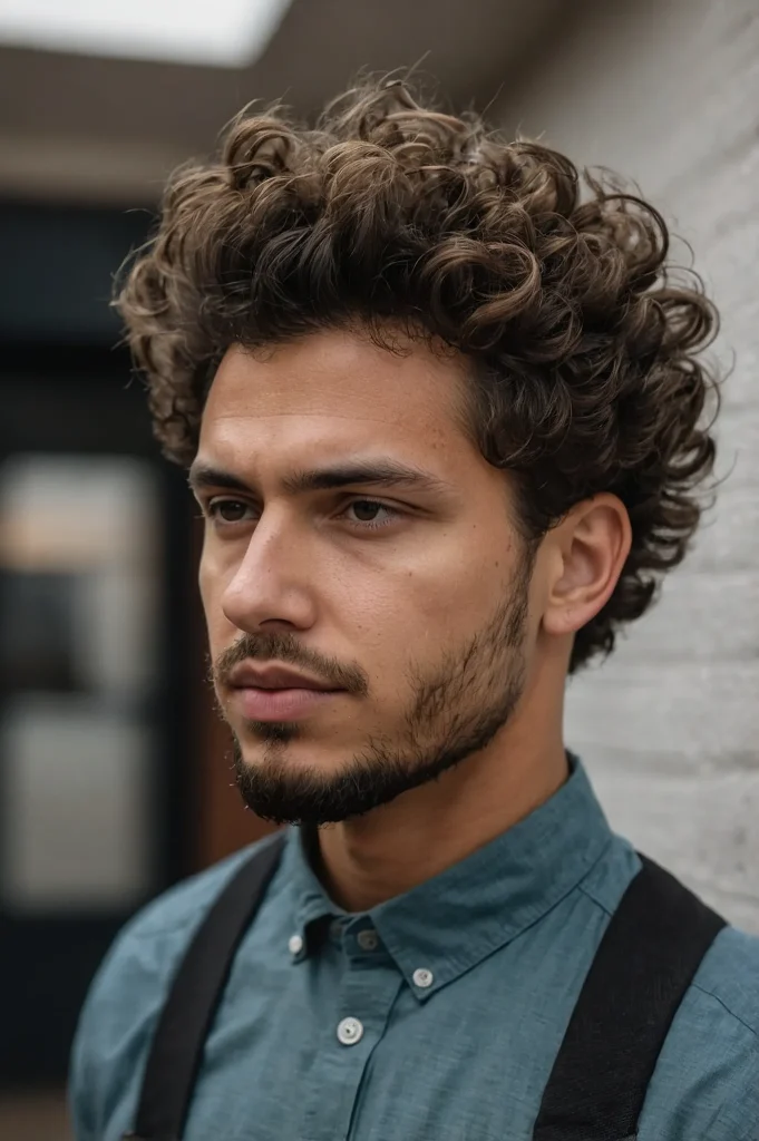 Messy Curly Blowout Taper SidesMan with mess