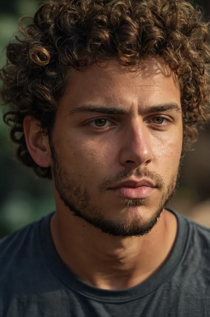 Messy Curly Fringe Taper FadeA man with mess