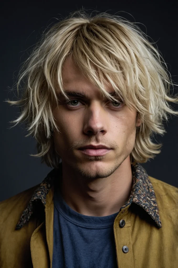 Shaggy Bob Cut White American male model wit