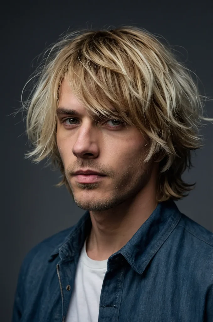 Shaggy Bob Cut White American male model wit