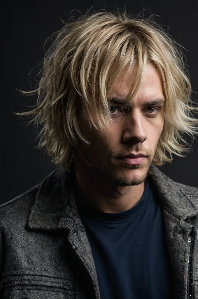 Shaggy Bob Cut White American male model wit