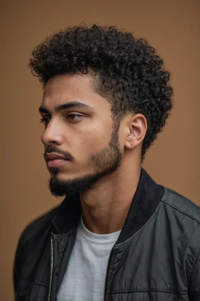 Short Curly Afro Low Taper FadeMan with shor