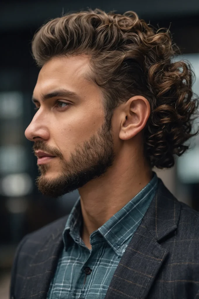 SideSwept Curly Blowout Taper FadeMan with s