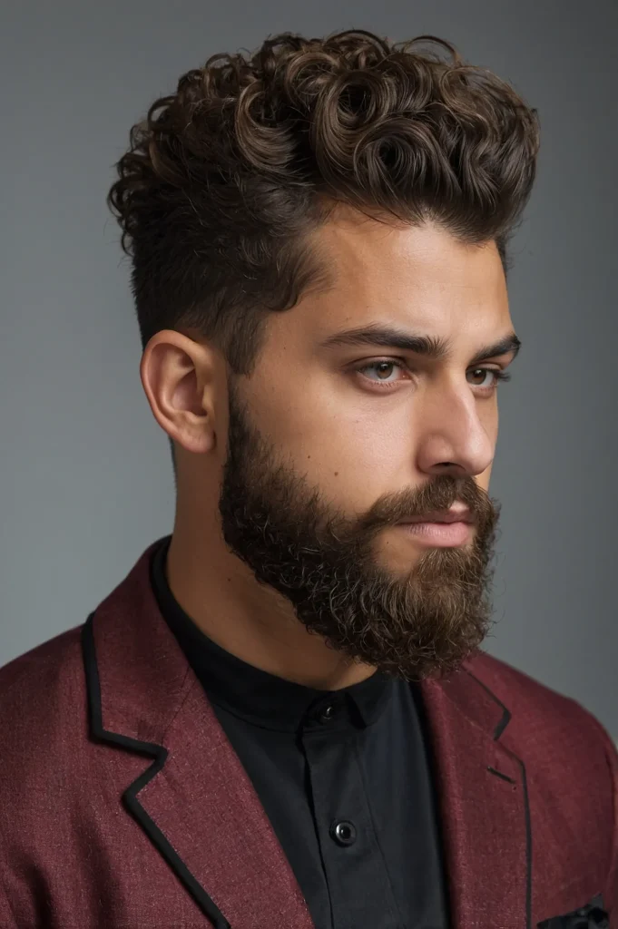 SideSwept Curly Blowout Taper FadeMan with s