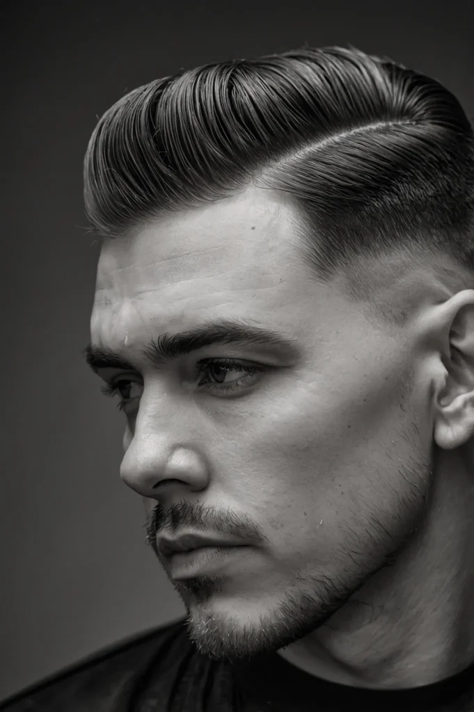 Sleek Side Comb Tapered FinishA man with nea