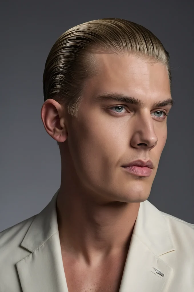 Slicked Bob Cut White American male model wi