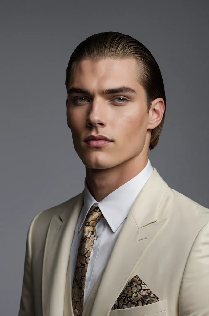 Slicked Bob Cut White American male model wi