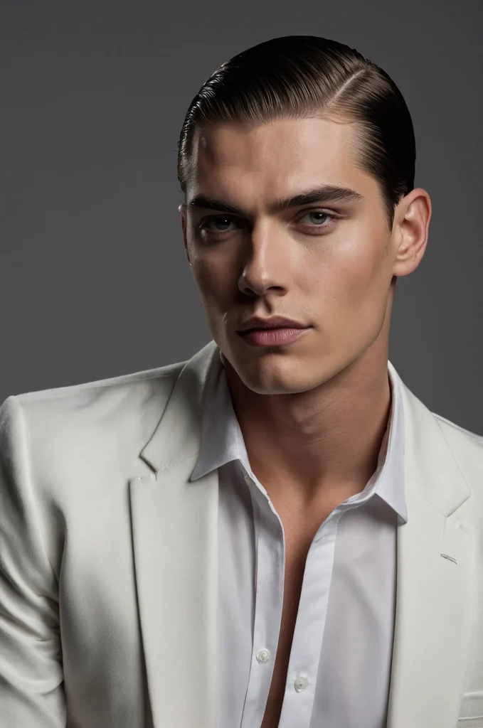 Slicked Bob Cut White American male model wi