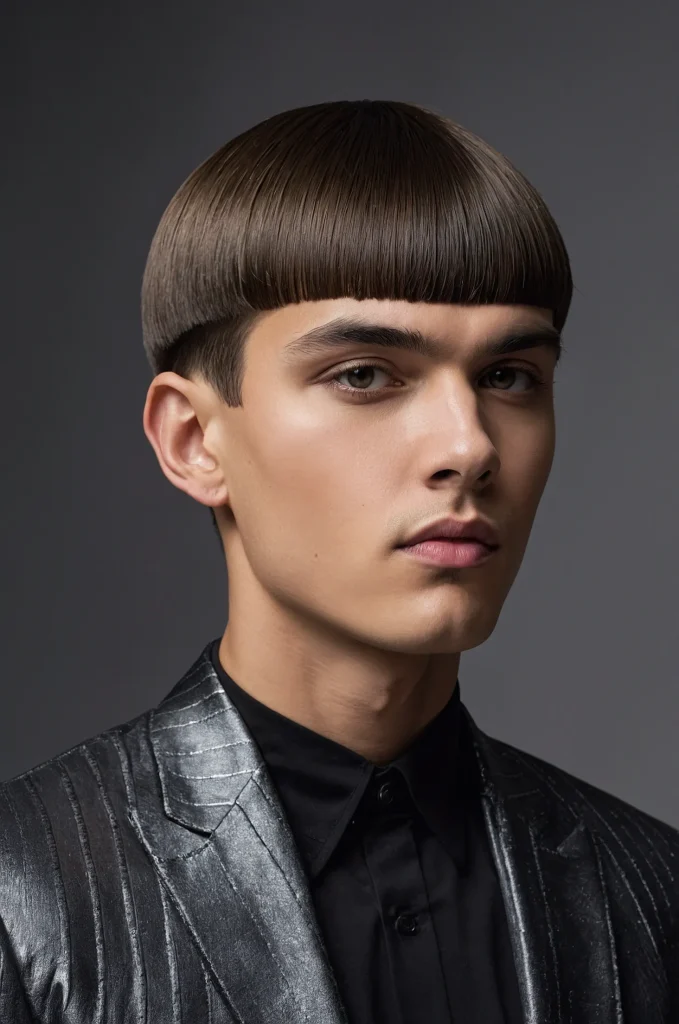 Slicked Bowl CutPortrait of a single young ma