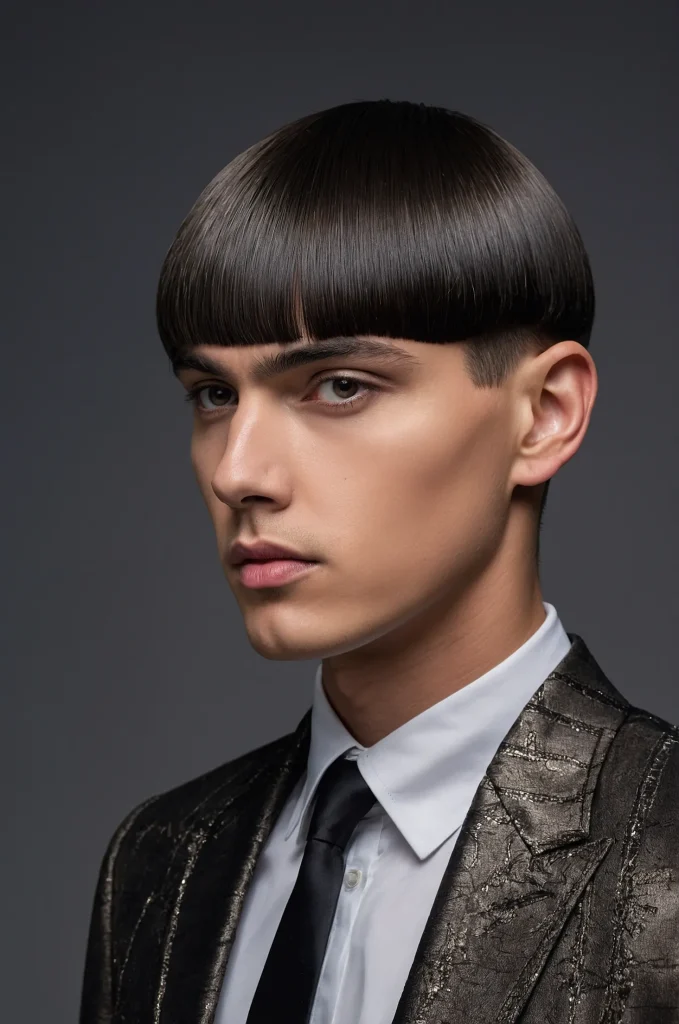 Slicked Bowl CutPortrait of a single young ma