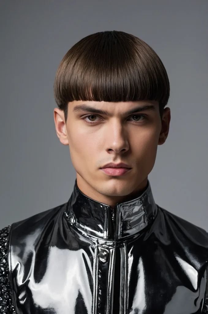 Slicked Bowl CutPortrait of a single young ma