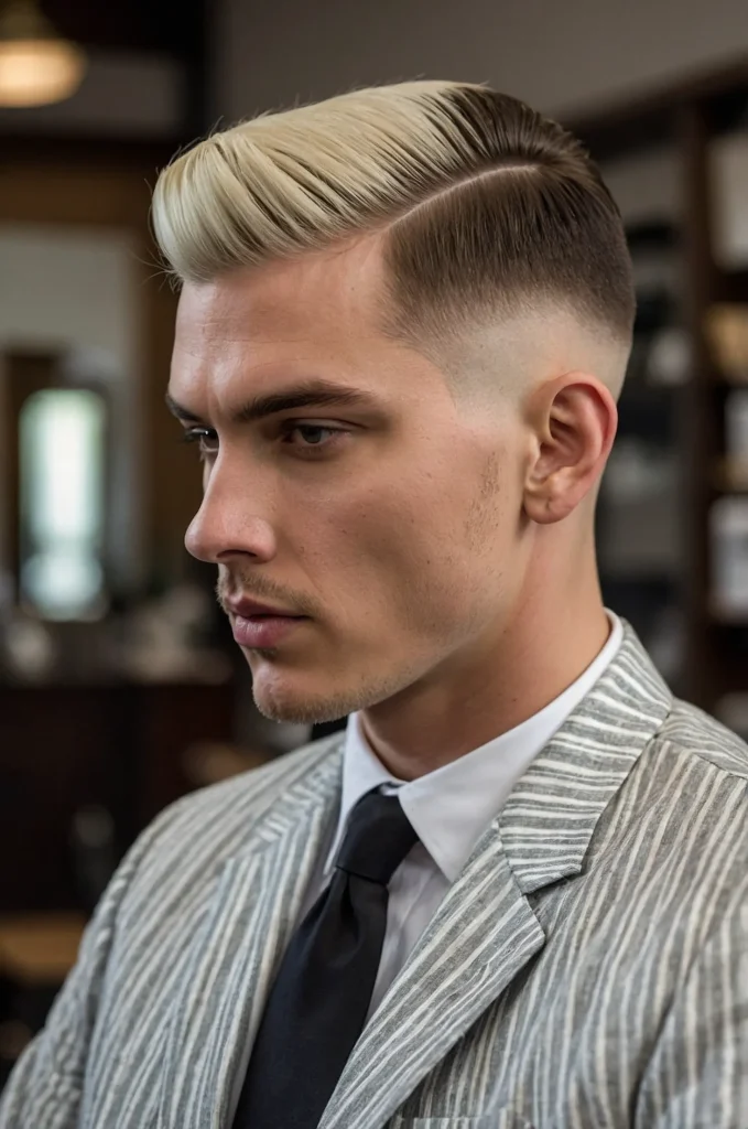 Tapered Bob Cut White American male model wi