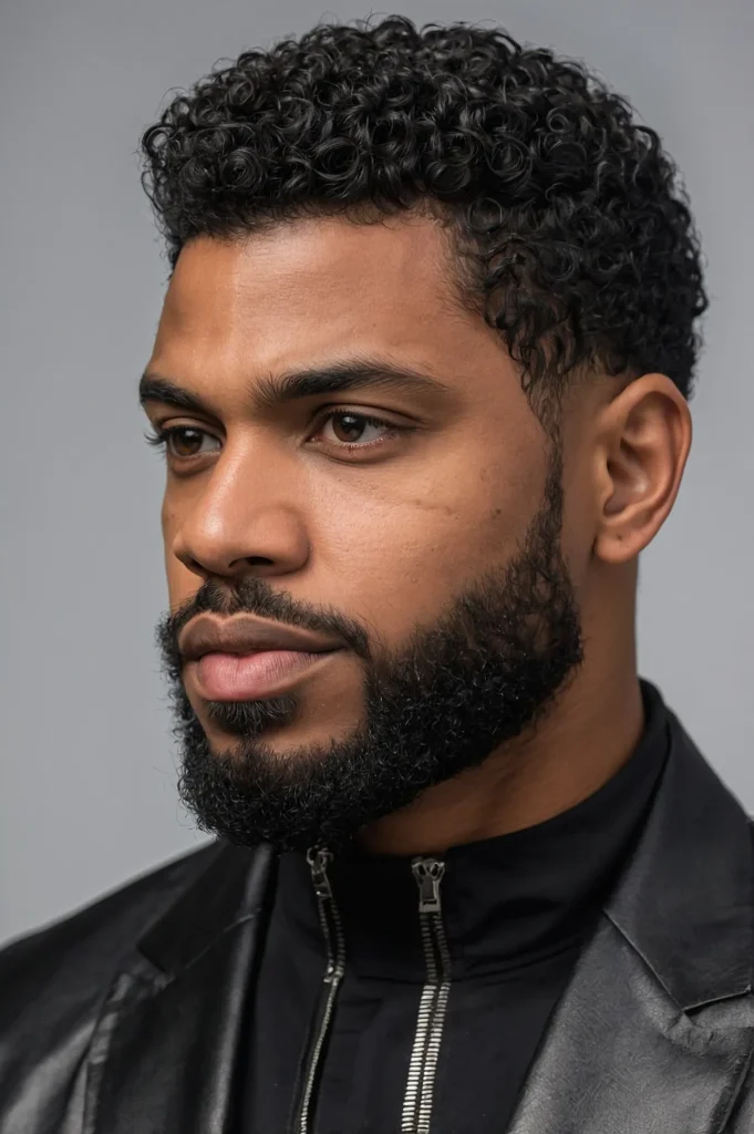 Tapered Curls Clean Temple EdgeBlack man wit