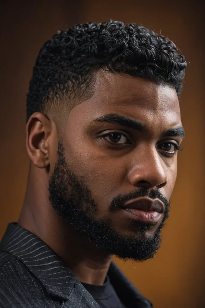 Tapered Curls Clean Temple EdgeBlack man wit