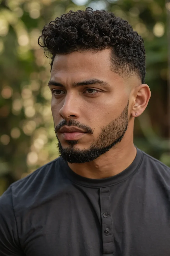 Temple Taper Fade Tight CurlsA man with a t