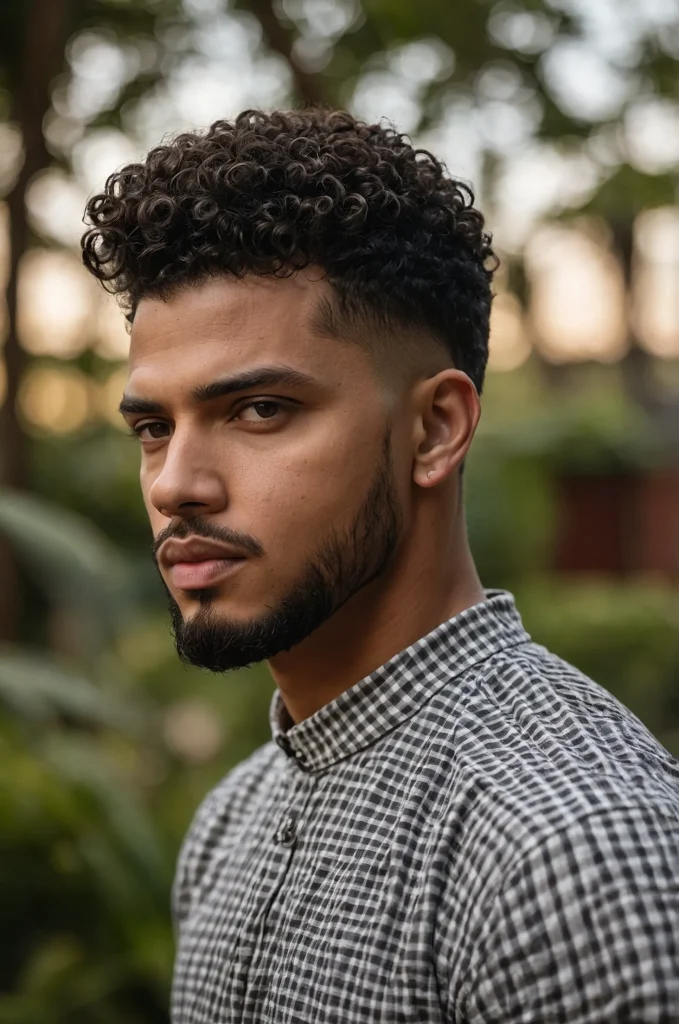 Temple Taper Fade Tight CurlsA man with a t