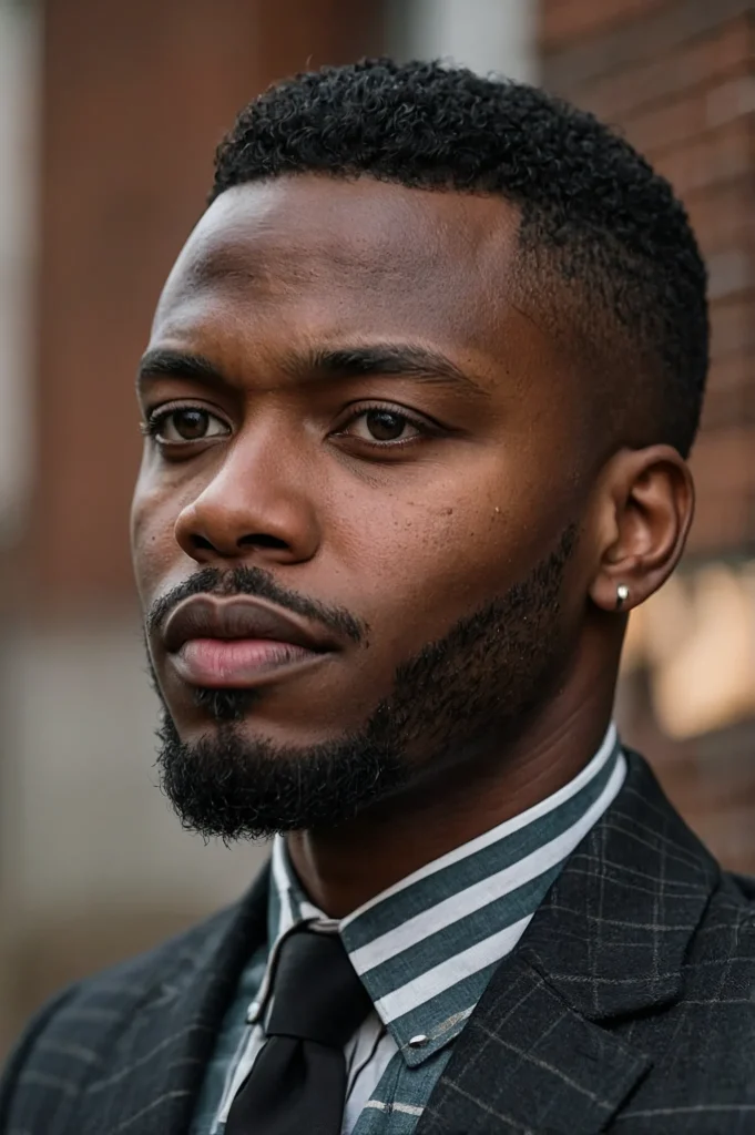Textured Bangs Low Taper FadeA Black man wit