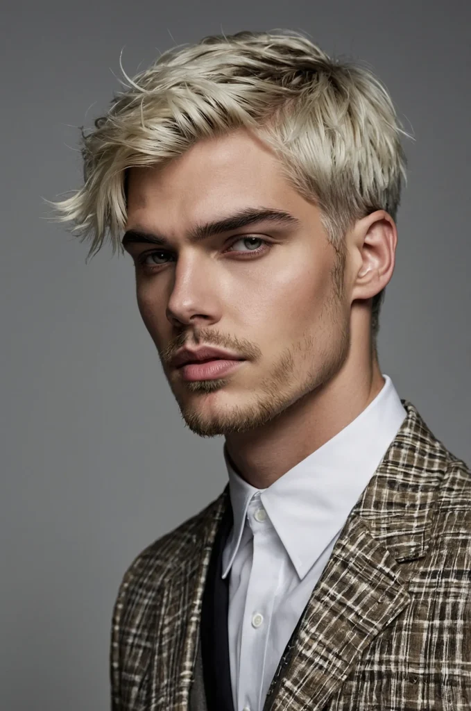 Textured Bob Cut White American male model w
