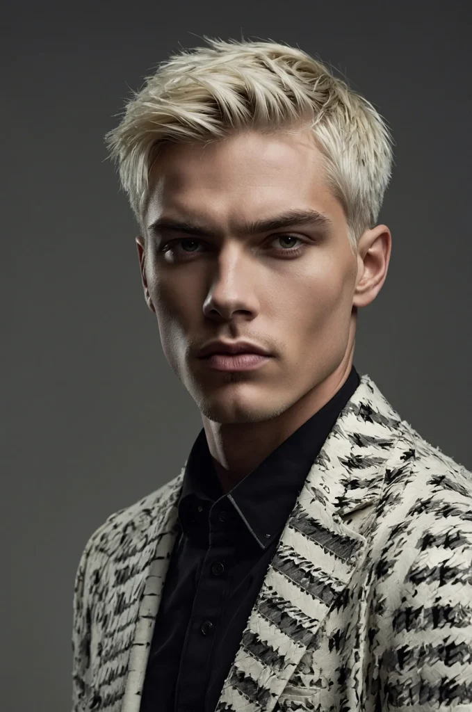 Textured Bob Cut White American male model w