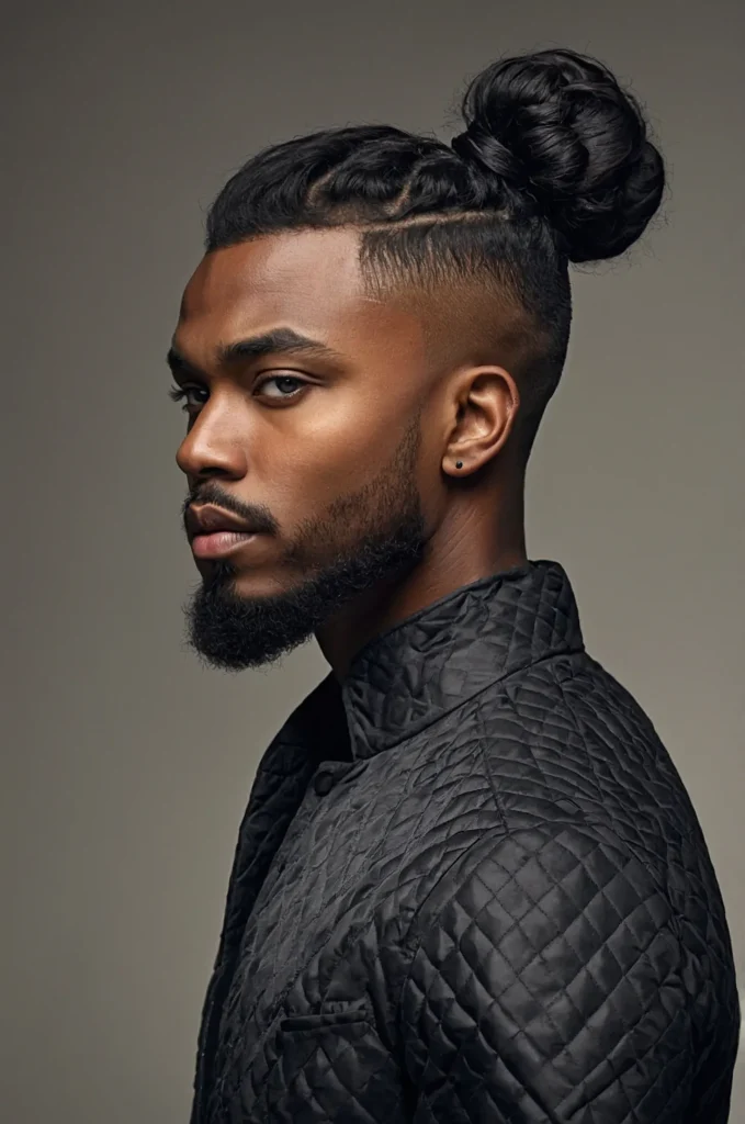 Top Knot Warrior Cut Black male model with a