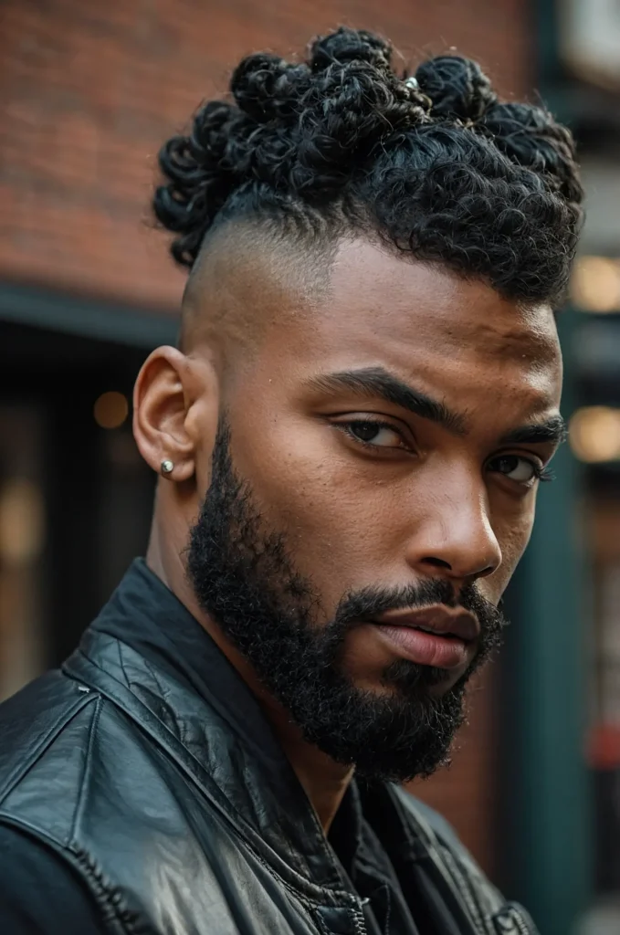 Top Knot Warrior Cut Black male model with a