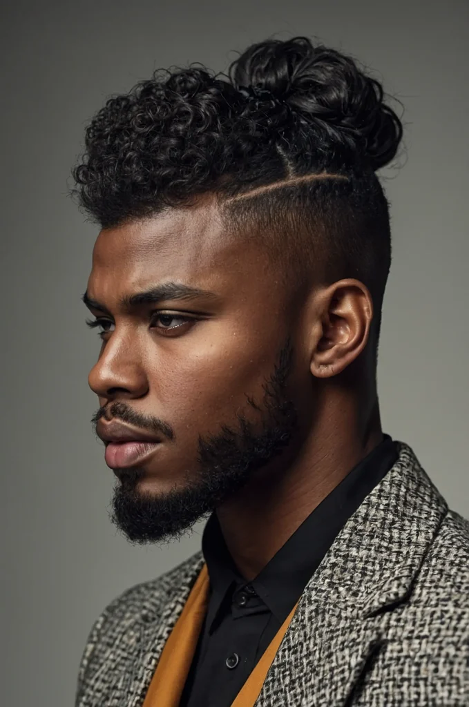Top Knot Warrior Cut Black male model with a