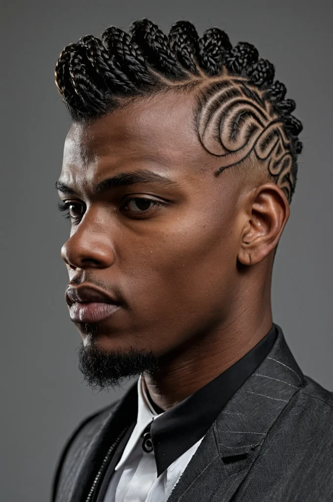 Twist Braided Hawk Black male model with a t