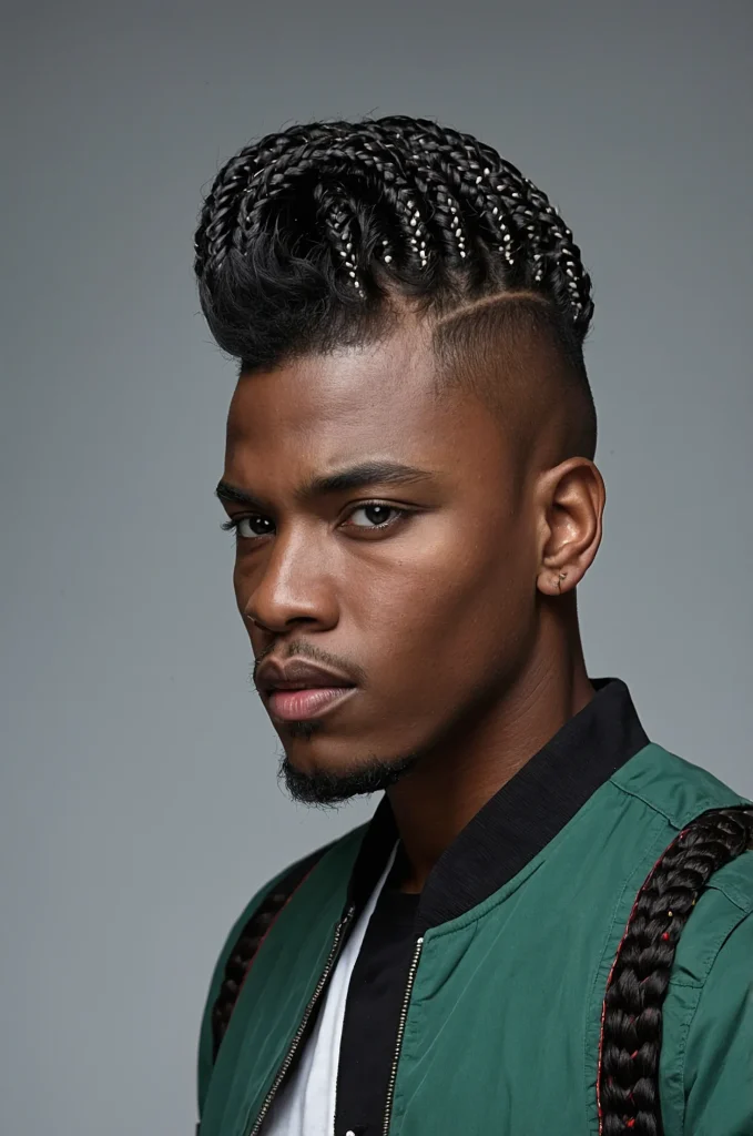Twist Braided Hawk Black male model with a t