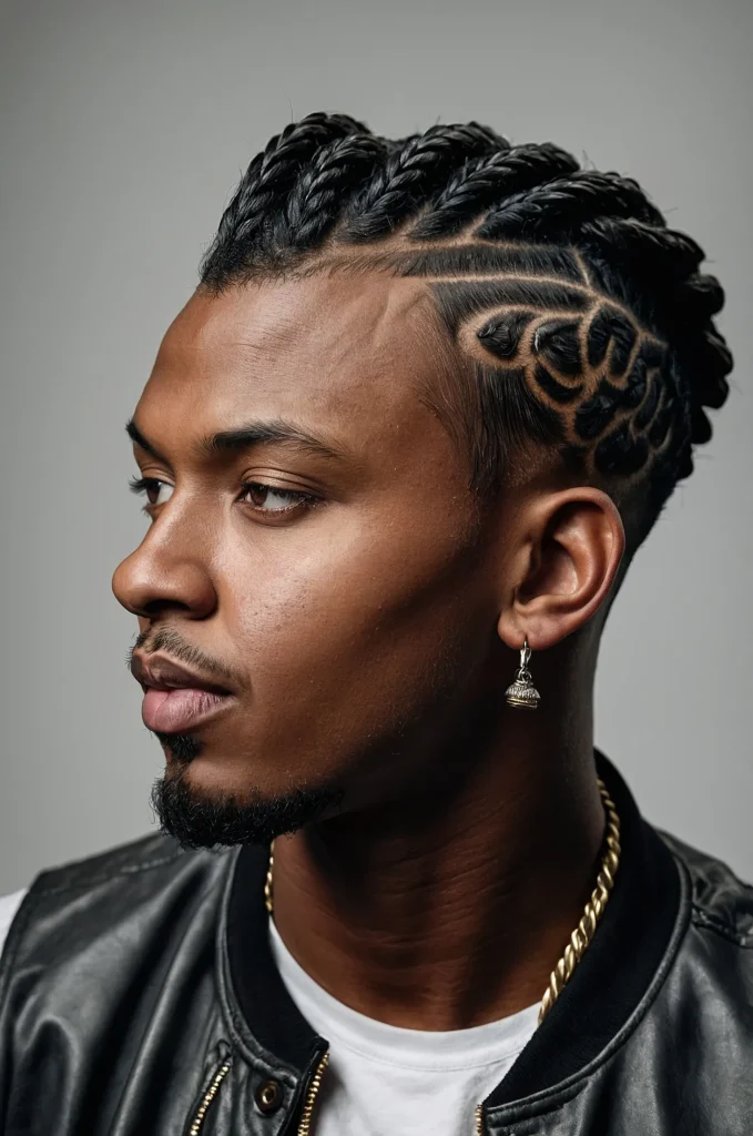 Twist Braided Hawk Black male model with a t