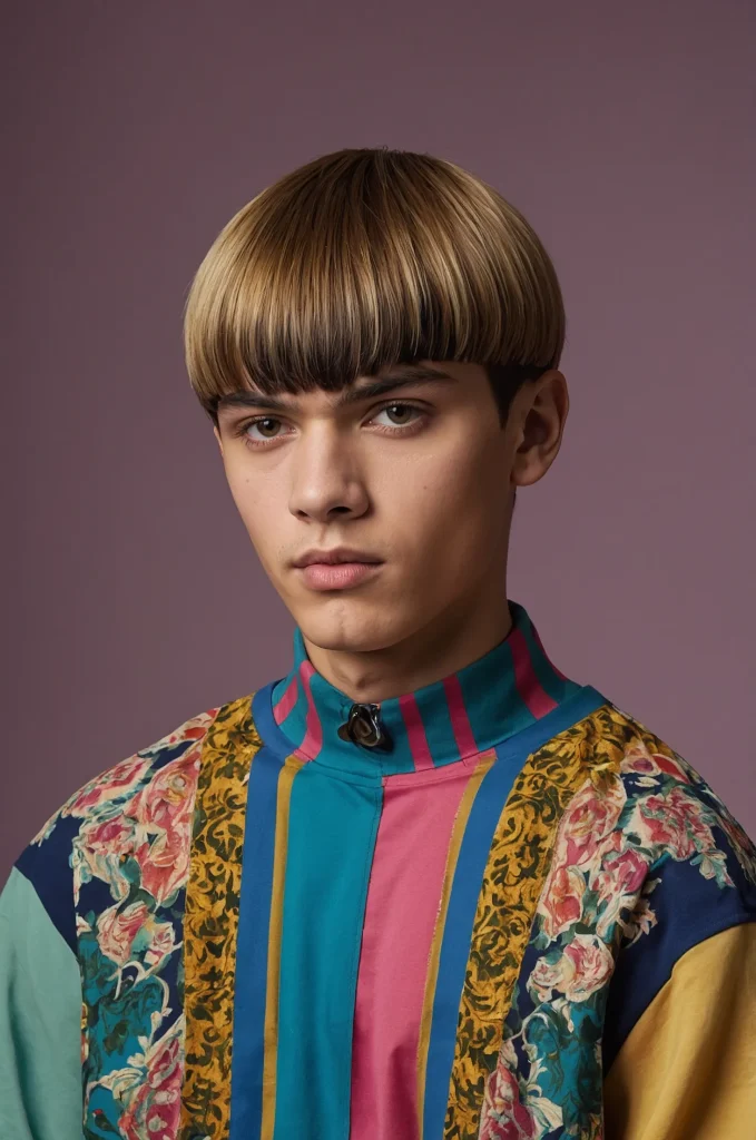 TwoTone Bowl CutUltrarealistic photo of a sin