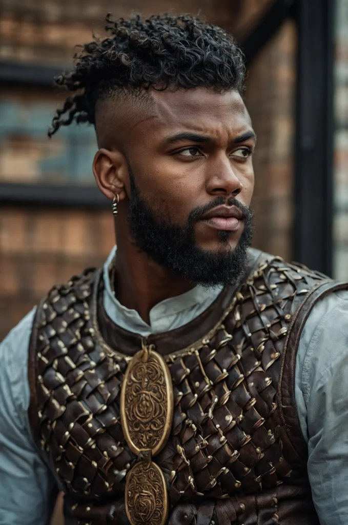 Viking Warrior Cut Black male model with rug