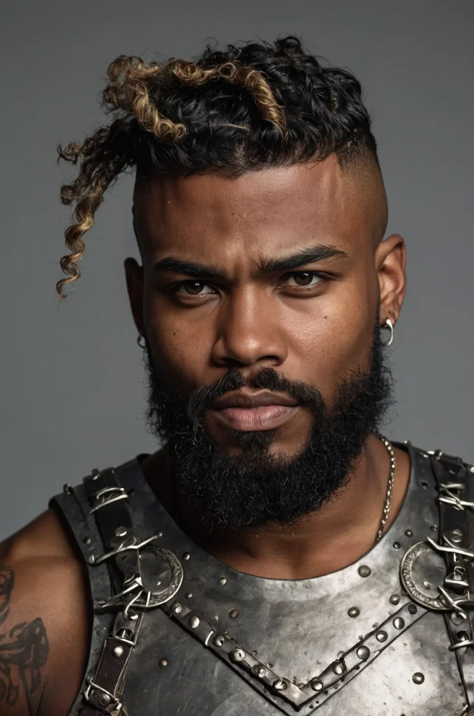 Viking Warrior Cut Black male model with rug