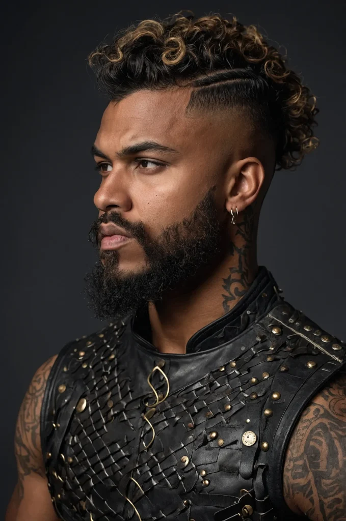 Viking Warrior Cut Black male model with rug