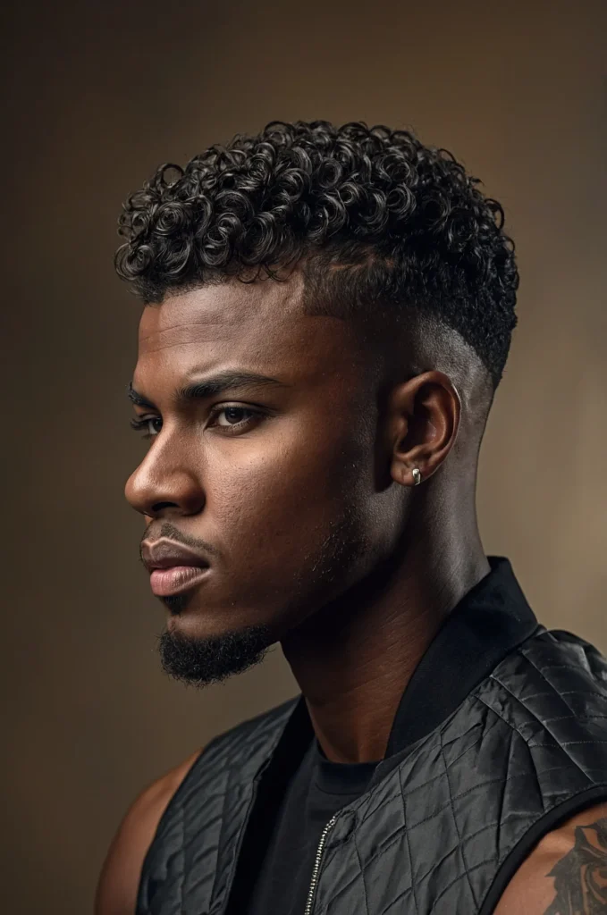 Warrior Fade Cut Black male model with a war