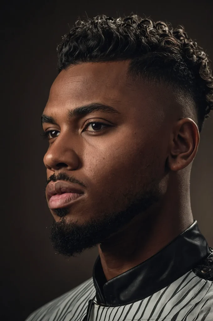 Warrior Fade Cut Black male model with a war