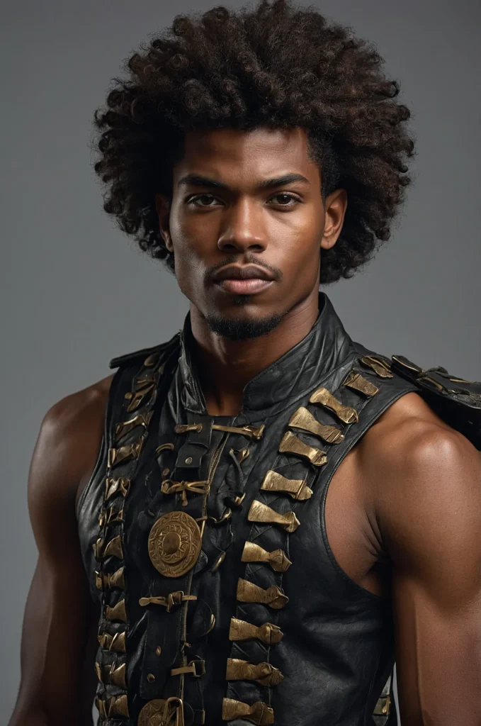 Warrior Shag Cut Black male model with a war