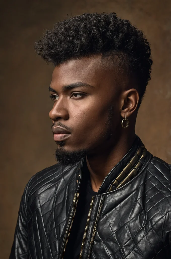 Warrior Shag Cut Black male model with a war