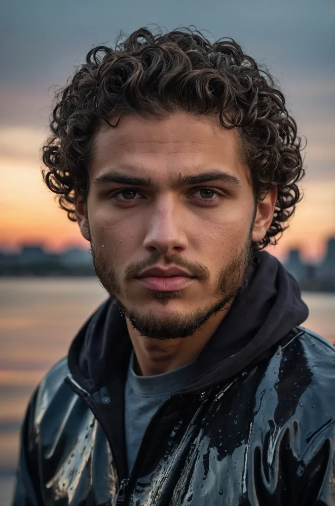 Wet Look Curly Top Taper FadeA man with wetl