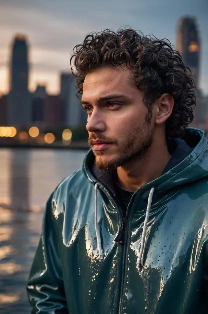 Wet Look Curly Top Taper FadeA man with wetl