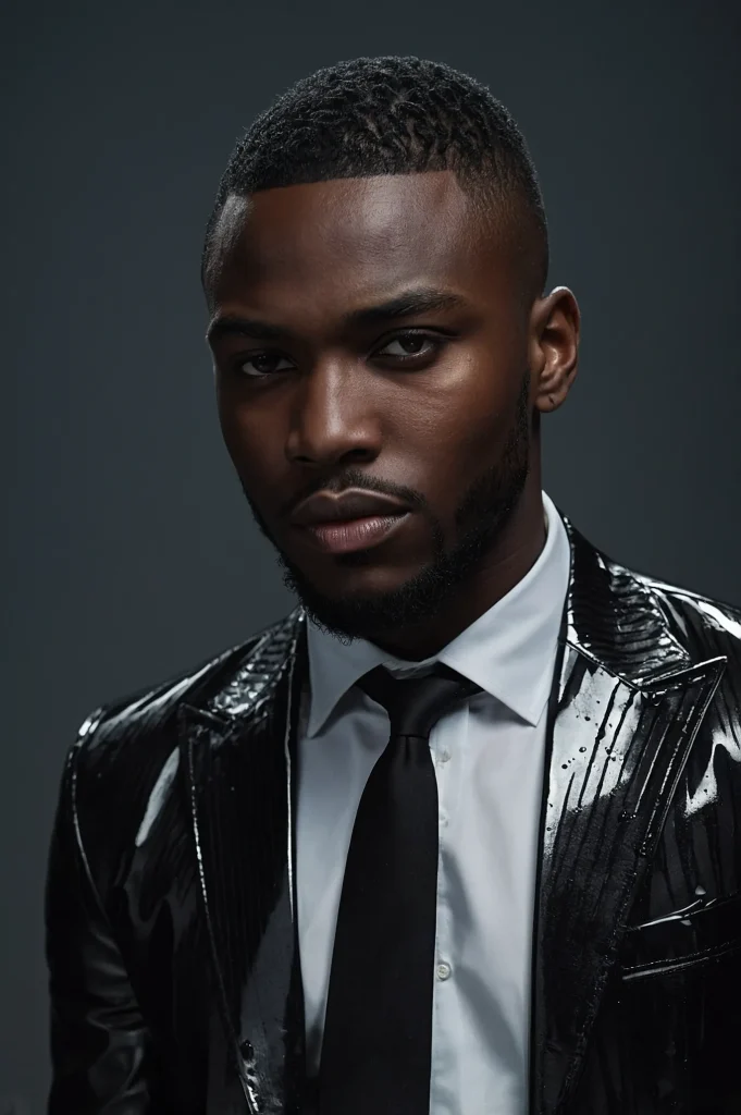 Wet Look Straight Hair Taper FadeA Black man
