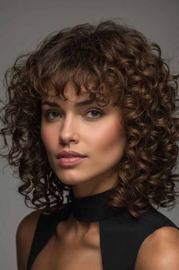 Curly Fringe BangsA woman with natural cur