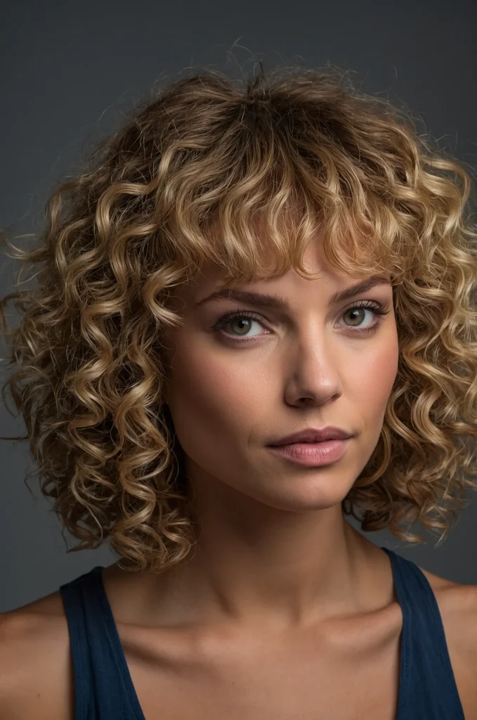Curly Fringe BangsA woman with natural cur