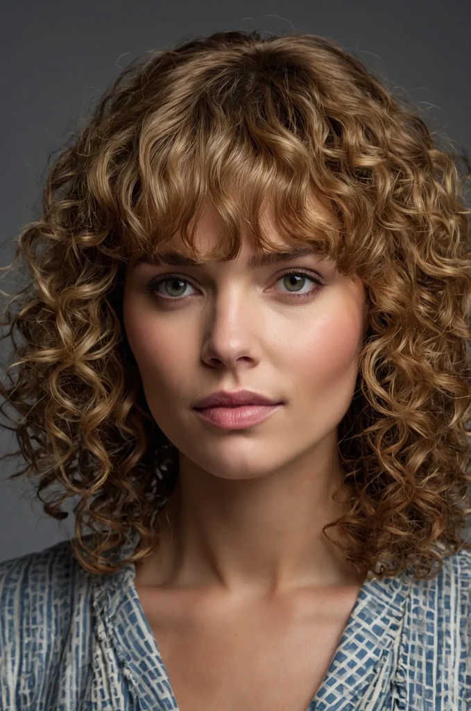 Curly Fringe BangsA woman with natural cur