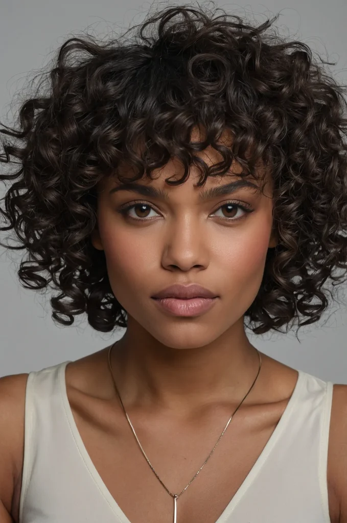 Curly Short Fringe with Short HairA Black