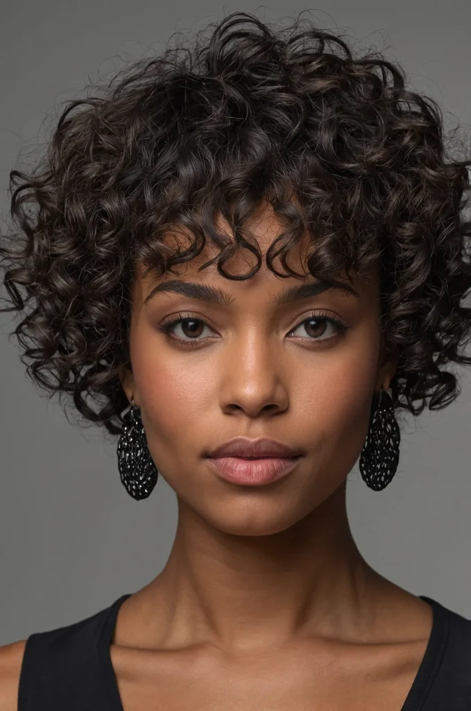 Curly Short Fringe with Short HairA Black